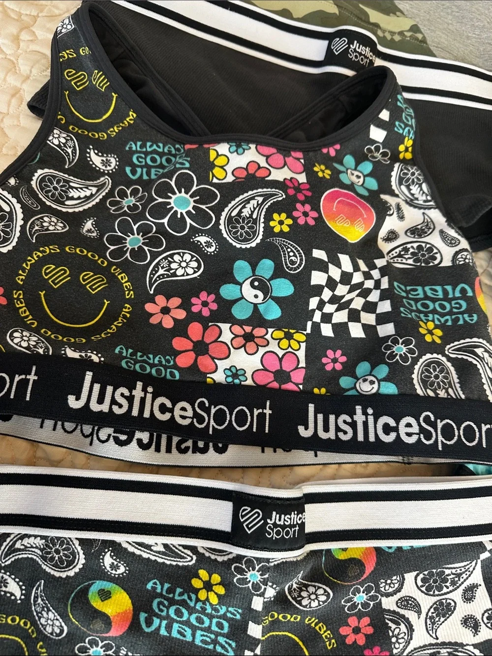 Justice Girls' Yellow Daisy Sport Bra and Assorted Bottoms Set